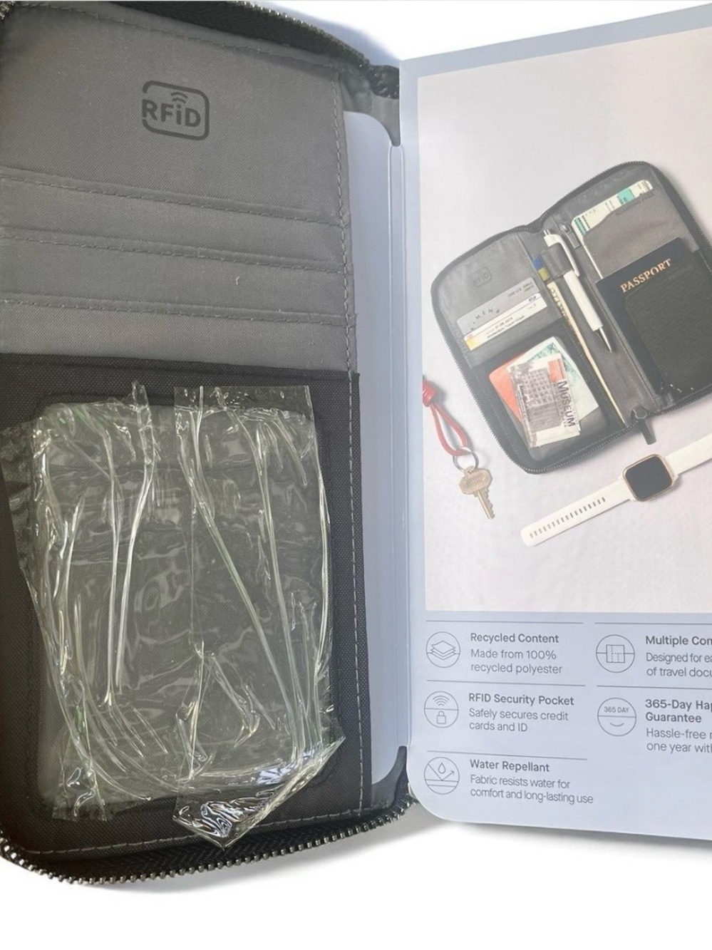 Open Story Black Zip-Around Travel Wallet